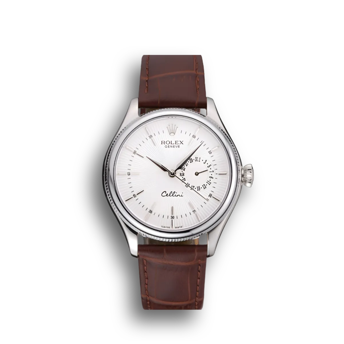 Rolex Cellini White Dial Stainless Steel Case Brown Leather Bracelet 622723
