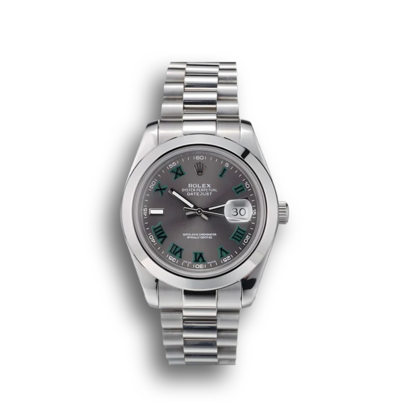 Super Clone Rolex DateJust Polished Stainless Steel Bezel Grey Dial 42000
